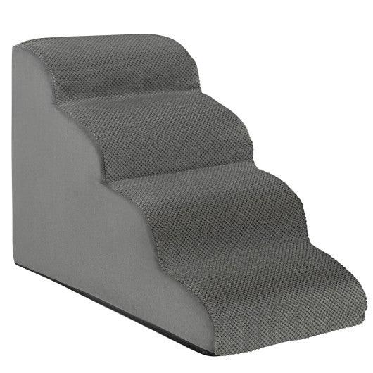 4-Tier Foam Non-Slip Dog Steps with Washable Zippered Cover-Gray