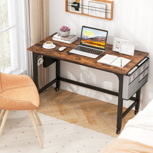 Rolling Home Office Computer Desk with Detachable Fabric Bag-Rustic Brown