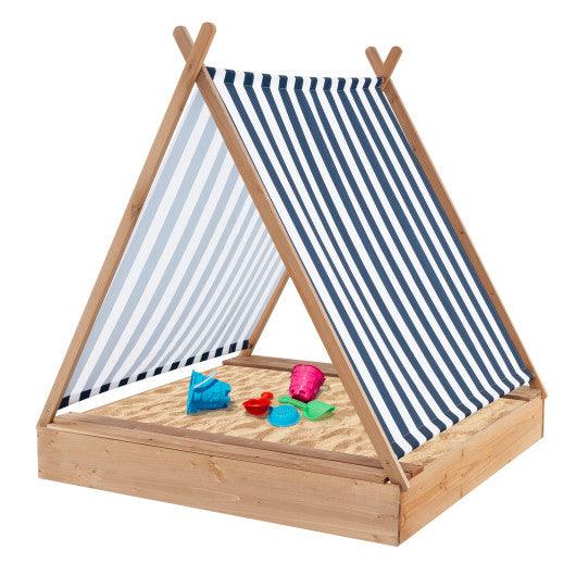 49 x 48 Inch Kids Wooden Sandbox with Cover and 2 Bench Seats