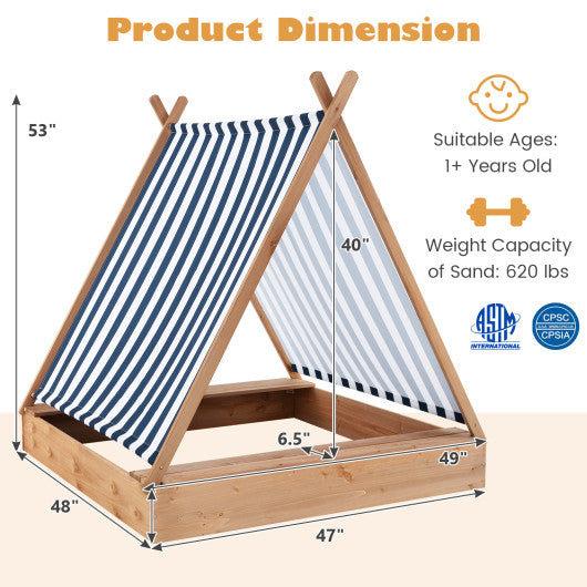 49 x 48 Inch Kids Wooden Sandbox with Cover and 2 Bench Seats