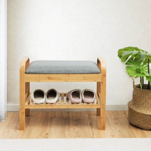 Shoe Rack Bench Bamboo with Storage Shelf-Natural