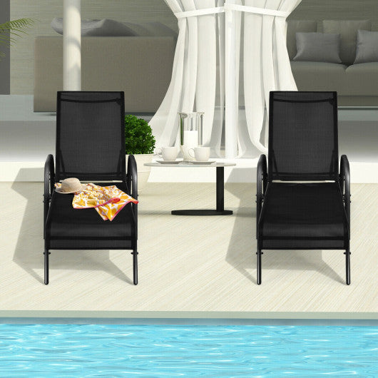 2 Pcs Outdoor Patio Lounge Chair Chaise Fabric with Adjustable Reclining Armrest