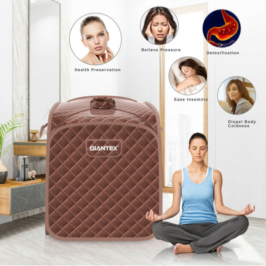 Portable Personal Steam Sauna Spa with Steamer Chair-Coffee