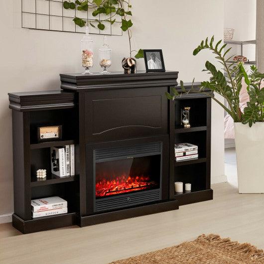 70 Inch Modern Fireplace Media Entertainment Center with Bookcase-Brown