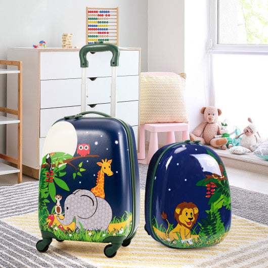 2 Pieces 12 Inch and 16 Inch Kids Carry on Suitcase Rolling Backpack School Luggage Set-Elephant