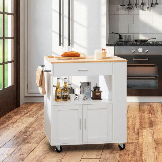 Rolling Kitchen Trolley with 3 Spice Racks Drawer and Open Shelf-White