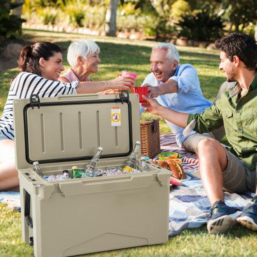 50 QT Rotomolded Cooler Insulated Portable Ice Chest with Integrated Cup Holders-Tan