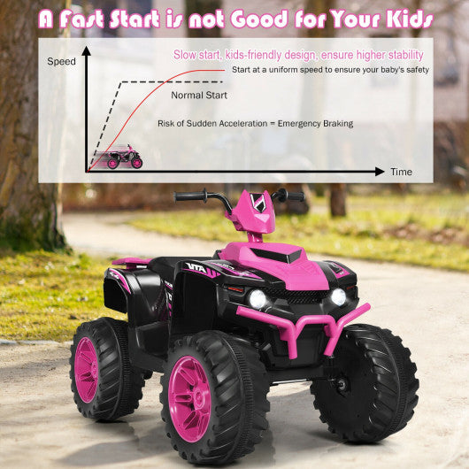 12V Kids Ride on ATV with LED Lights and Treaded Tires and LED lights-Pink