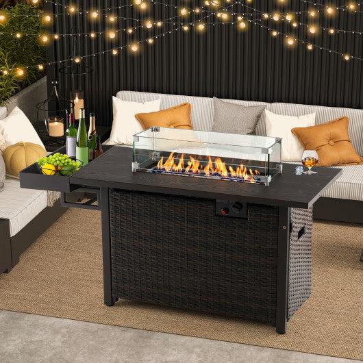 52 Inches Outdoor Wicker Gas Fire Pit Propane Fire Table with Cover-Brown