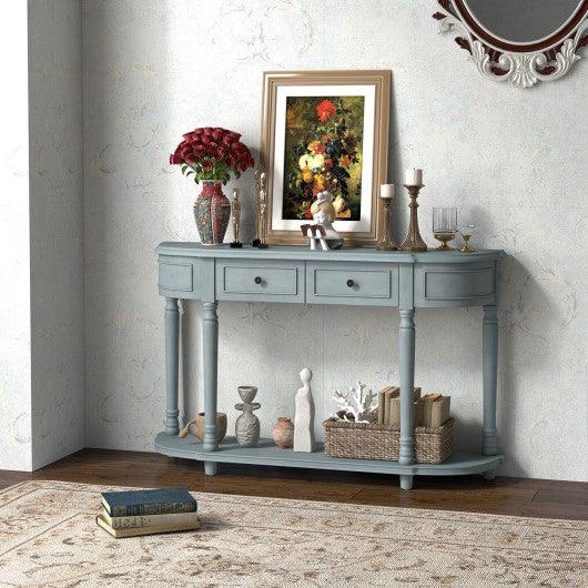 52 Inch Retro Console Table with 2 Drawers and Open Shelf Entryway Sofa Table-Blue