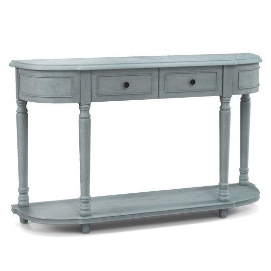 52 Inch Retro Console Table with 2 Drawers and Open Shelf Entryway Sofa Table-Blue