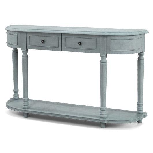 52 Inch Retro Console Table with 2 Drawers and Open Shelf Entryway Sofa Table-Blue