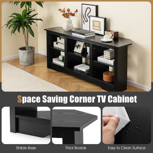 58 Inch TV Stand with 6 Open Storage Shelves for TVs up to 65 Inches-Black