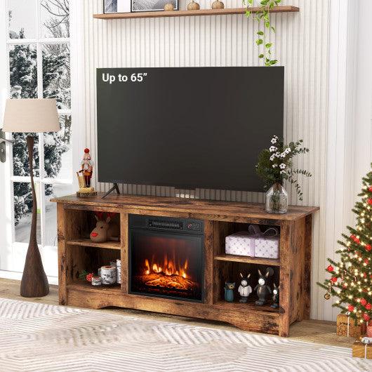 58 Inches TV Stand  for Flat Screen TVs Up to 65 Inches with 18 Inches Electric Fireplace Heater