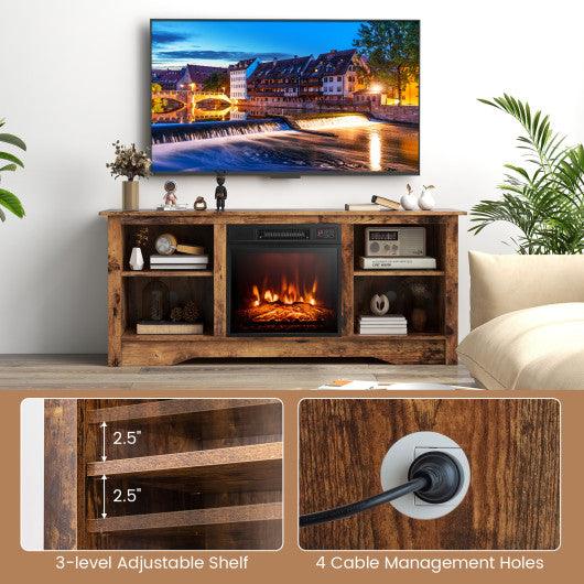 58 Inches TV Stand  for Flat Screen TVs Up to 65 Inches with 18 Inches Electric Fireplace Heater