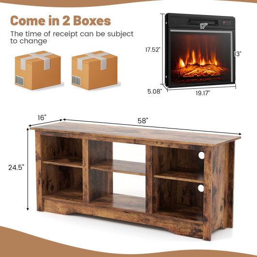 58 Inches TV Stand  for Flat Screen TVs Up to 65 Inches with 18 Inches Electric Fireplace Heater