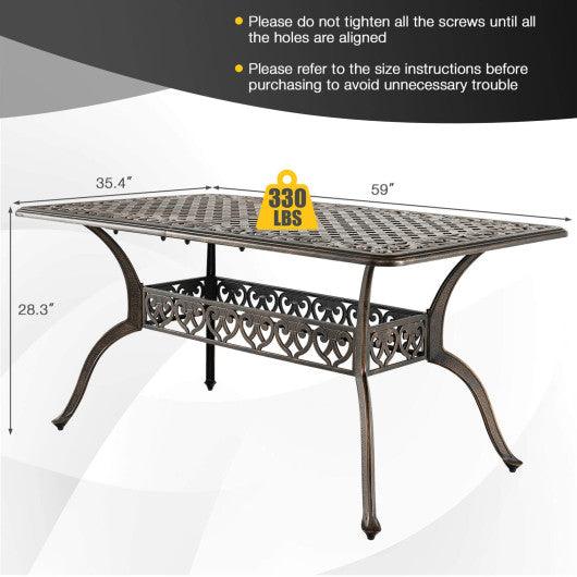 59 Inch Aluminum Patio Dining Table with Umbrella Hole fot 6 Persons-Bronze