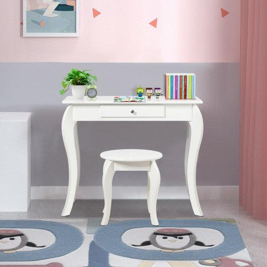 Kids Princess Makeup Dressing Play Table Set with Mirror -White