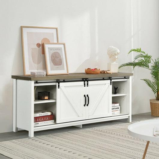 TV Stand Media Center Console Cabinet with Sliding Barn Door - White