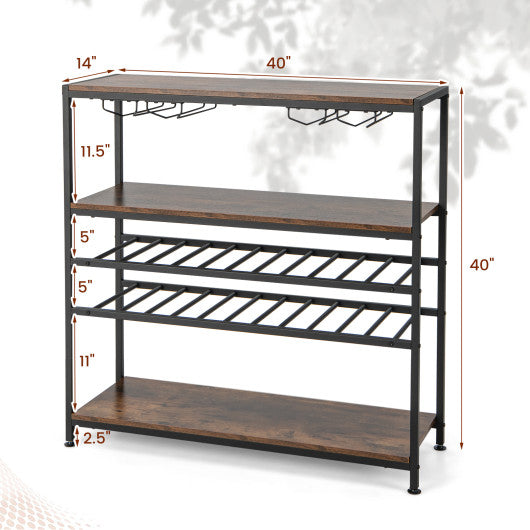 5-tier Wine Rack Table with Glasses Holder