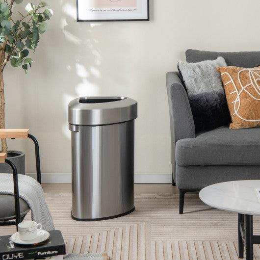 60L Stainless Corner Steel Trash Bin with Lid and Anti-slip Bottom-Silver