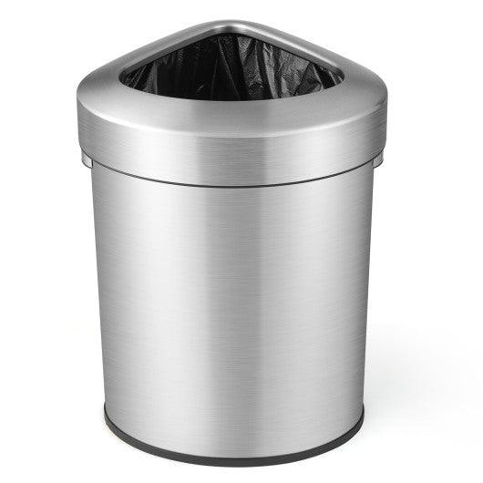 60L Stainless Corner Steel Trash Bin with Lid and Anti-slip Bottom-Silver