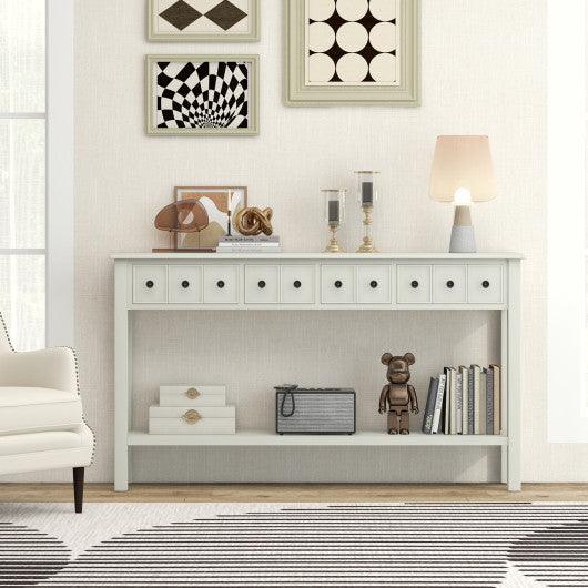 60 Inch Long Sofa Table with 4 Drawers and Open Shelf for Living Room-White