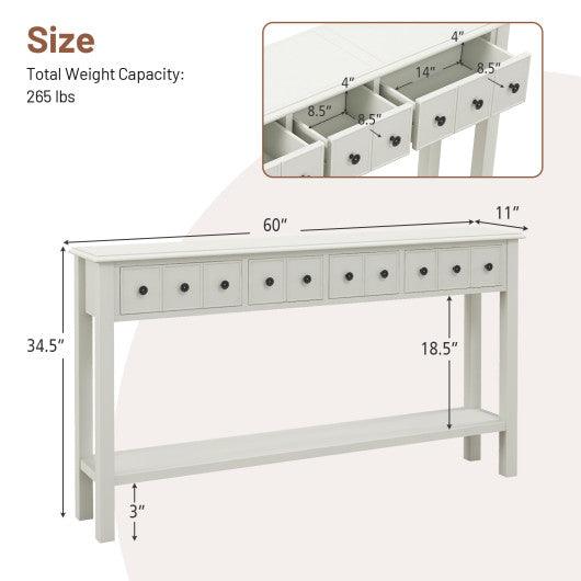 60 Inch Long Sofa Table with 4 Drawers and Open Shelf for Living Room-White