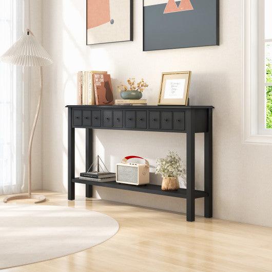 60 Inch Long Sofa Table with 4 Drawers and Open Shelf for Living Room-Black