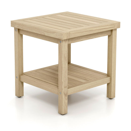 2-Tier Outdoor Side Table with Shelf for Porch Deck Garden