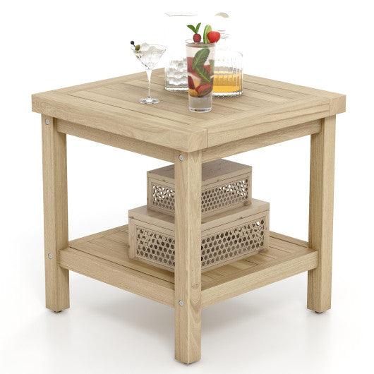 2-Tier Outdoor Side Table with Shelf for Porch Deck Garden