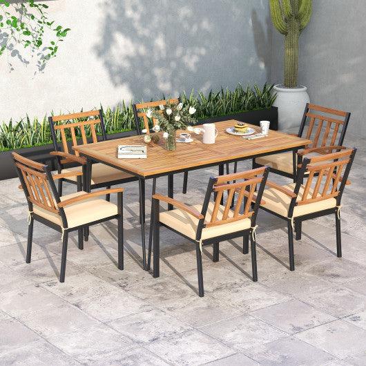 63 Inch Rectangular Outdoor Dining Table for 6 People with Acacia Wood Tabletop and Umbrella Hole-63 inches