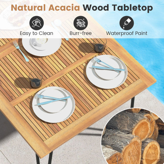 63 Inch Rectangular Outdoor Dining Table for 6 People with Acacia Wood Tabletop and Umbrella Hole-63 inches