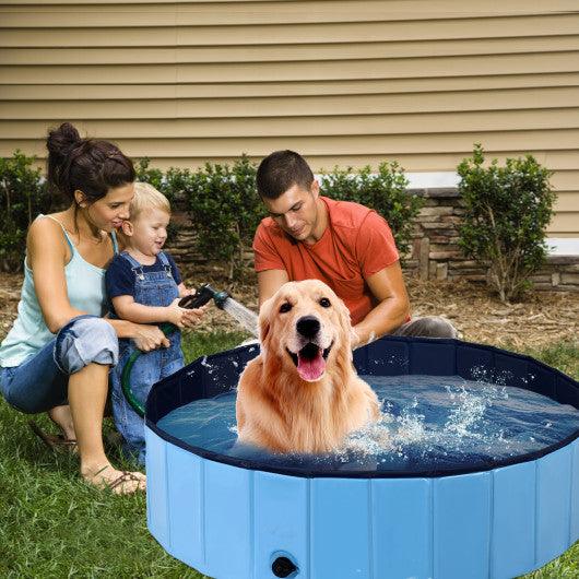 63 Inch Foldable Leakproof Dog Pet Pool Bathing Tub Kiddie Pool for Dogs Cats and Kids-Blue