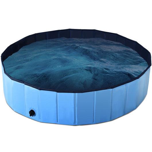 63 Inch Foldable Leakproof Dog Pet Pool Bathing Tub Kiddie Pool for Dogs Cats and Kids-Blue