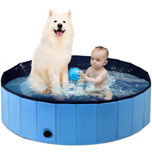 63 Inch Foldable Leakproof Dog Pet Pool Bathing Tub Kiddie Pool for Dogs Cats and Kids-Blue