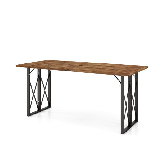 67 Inch Patio Rectangle Acacia Wood Dining Table with Umbrella Hole