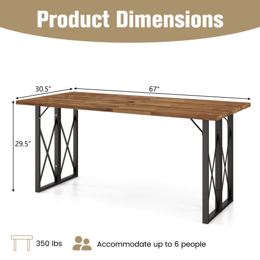 67 Inch Patio Rectangle Acacia Wood Dining Table with Umbrella Hole