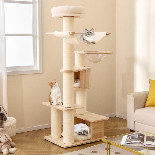 69 Inches Tall Cat Tree with Cozy Top Perch and Washable Plush Cushions