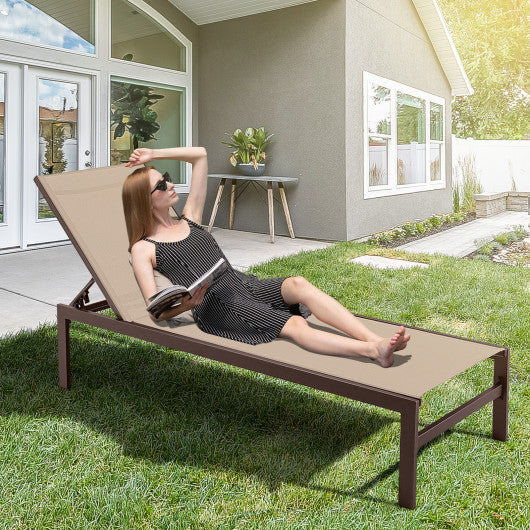 6-Position Chaise Lounge Chairs with Rustproof Aluminium Frame-Brown