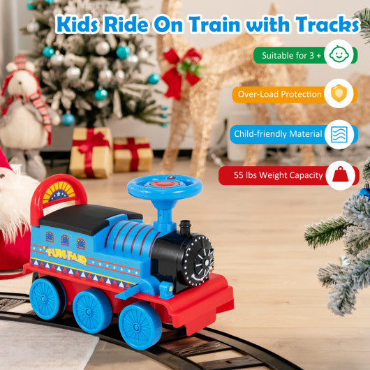 6V Electric Kids Ride On Car Toy Train with 16 Pieces Tracks-Navy