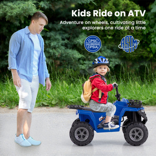 6V Kids Ride On Electric ATV with LED Headlights and MP3 Player-Blue