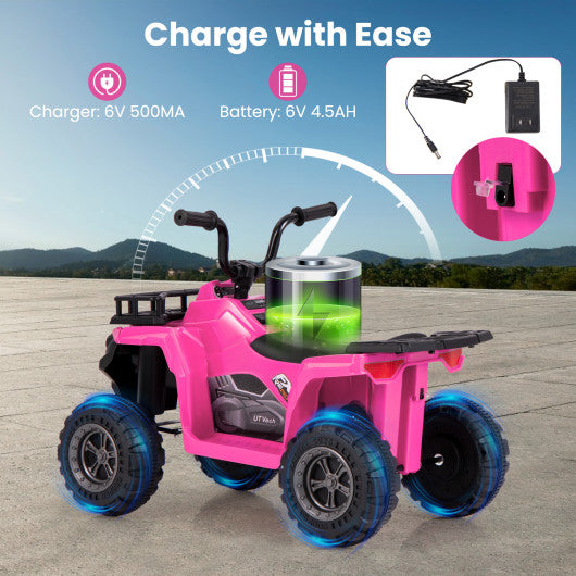 6V Kids Ride On Electric ATV with LED Headlights and MP3 Player-Pink