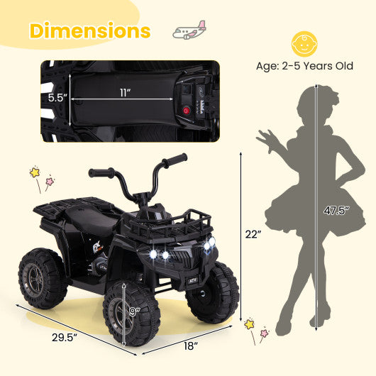 6V Kids Ride On Electric ATV with LED Headlights and MP3 Player-Black