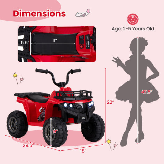 6V Kids Ride On Electric ATV with LED Headlights and MP3 Player-Red