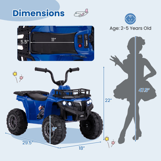 6V Kids Ride On Electric ATV with LED Headlights and MP3 Player-Blue