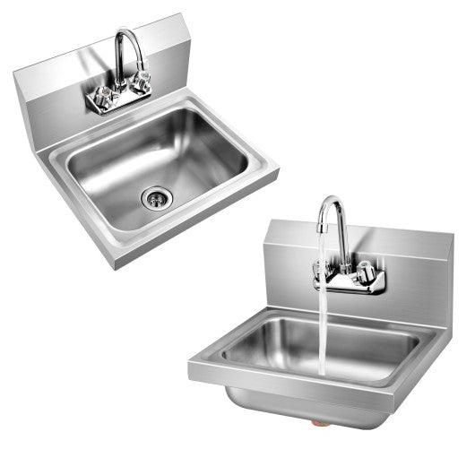 Stainless Steel Sink Wall Mount Hand Washing Sink with Faucet and Back Splash