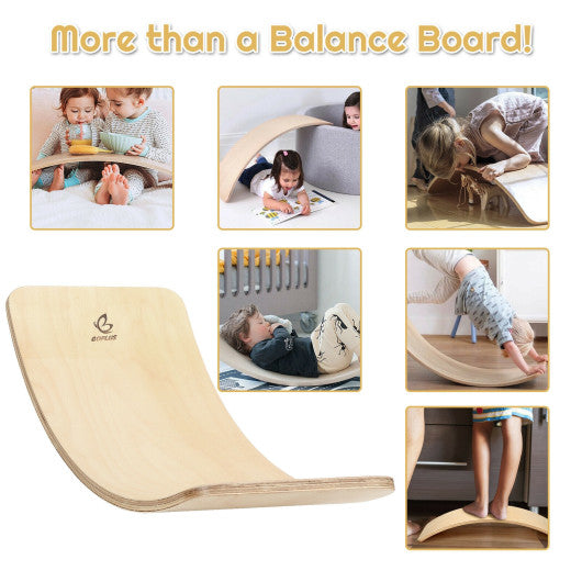 Wooden Wobble Balance Board Kids 35 Inch Rocker Yoga Curvy Board Toy with Felt Layer-Natural