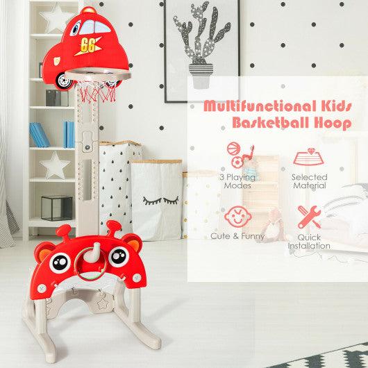 3-in-1 Basketball Hoop for Kids Adjustable Height Playset with Balls-Red