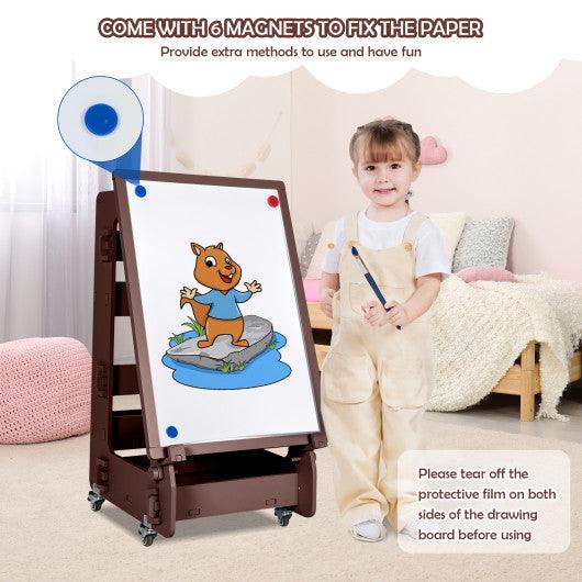 Multifunctional Kids' Standing Art Easel with Dry-Erase Board -Coffee